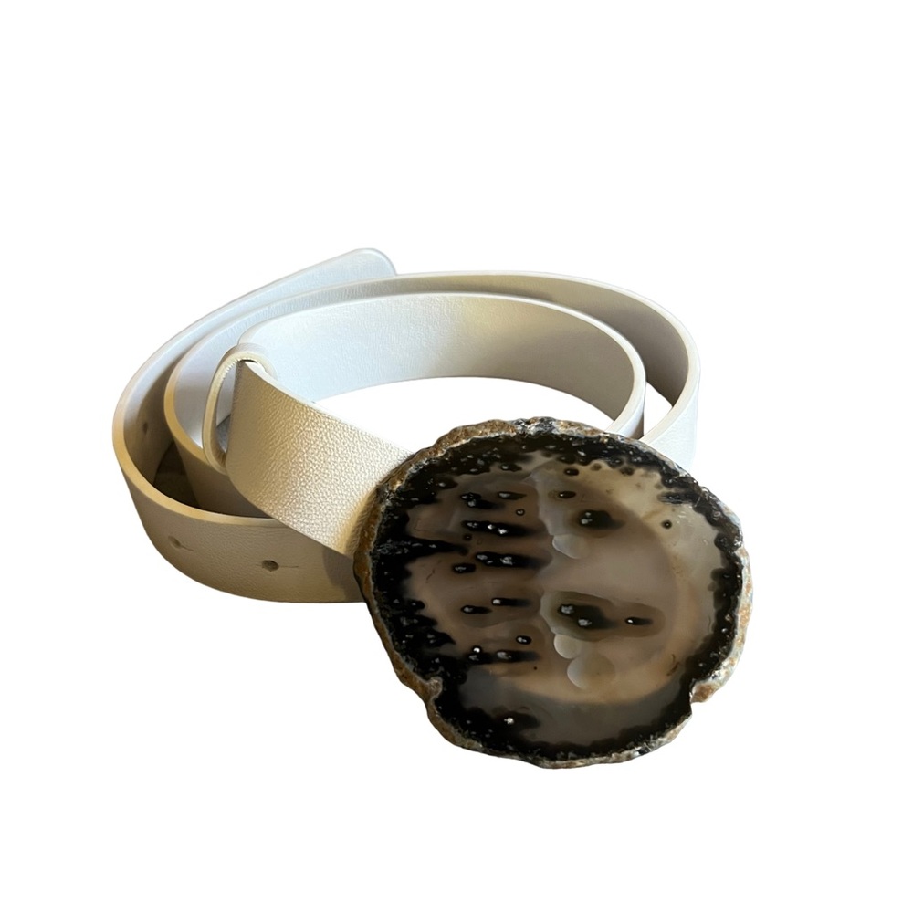 GABRIELA HEARST Fossil Stone Buckle Leather Belt